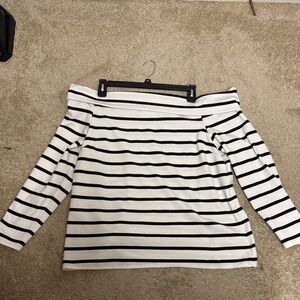 Eloquii Black and White Striped Midi Shirt